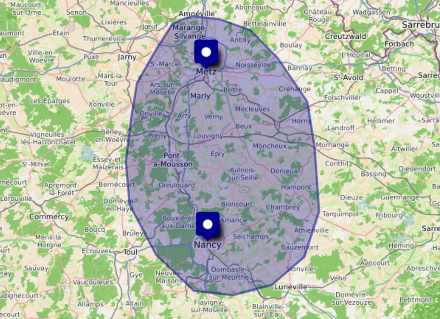 Map de la zone de chalandise de l'entreprise serrurier Ausesky